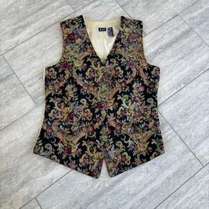 Vintage Y2K Gap Tapestry Vest Sz L Boho Steampunk Granny Chic Southwestern 90s
